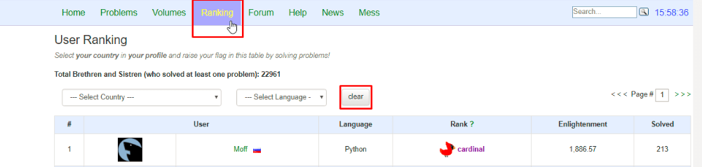 The "Ranking" tab on CodeAbbey