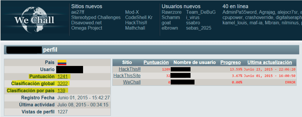 Score and ranking fields for a hacking platform profile
